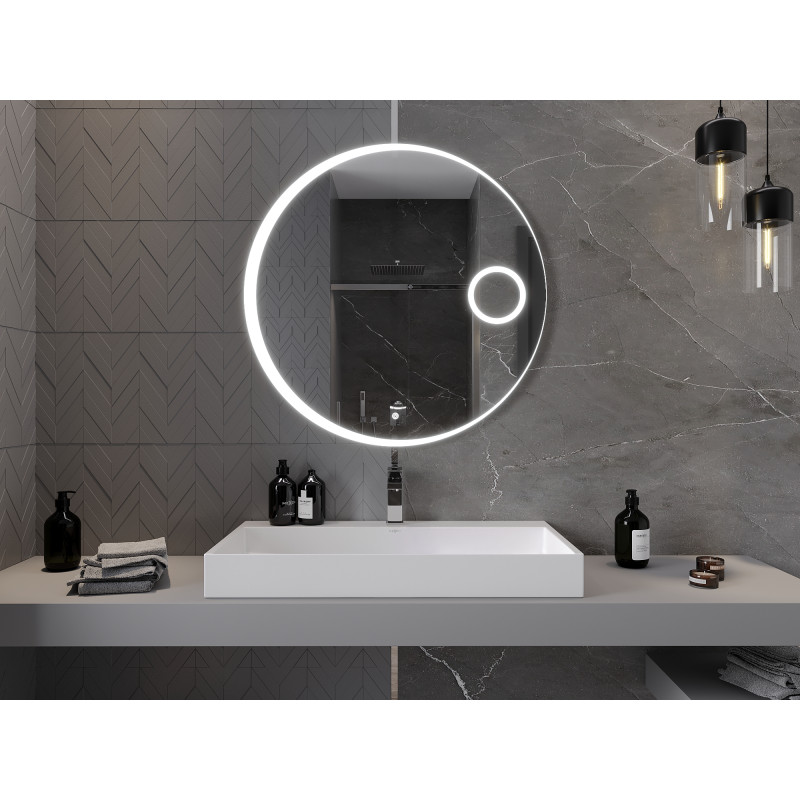 Mexen Ella illuminated bathroom mirror with cosmetic mirror, round 90 cm, LED 6000K, anti-fog - 9811-090-090-611-00