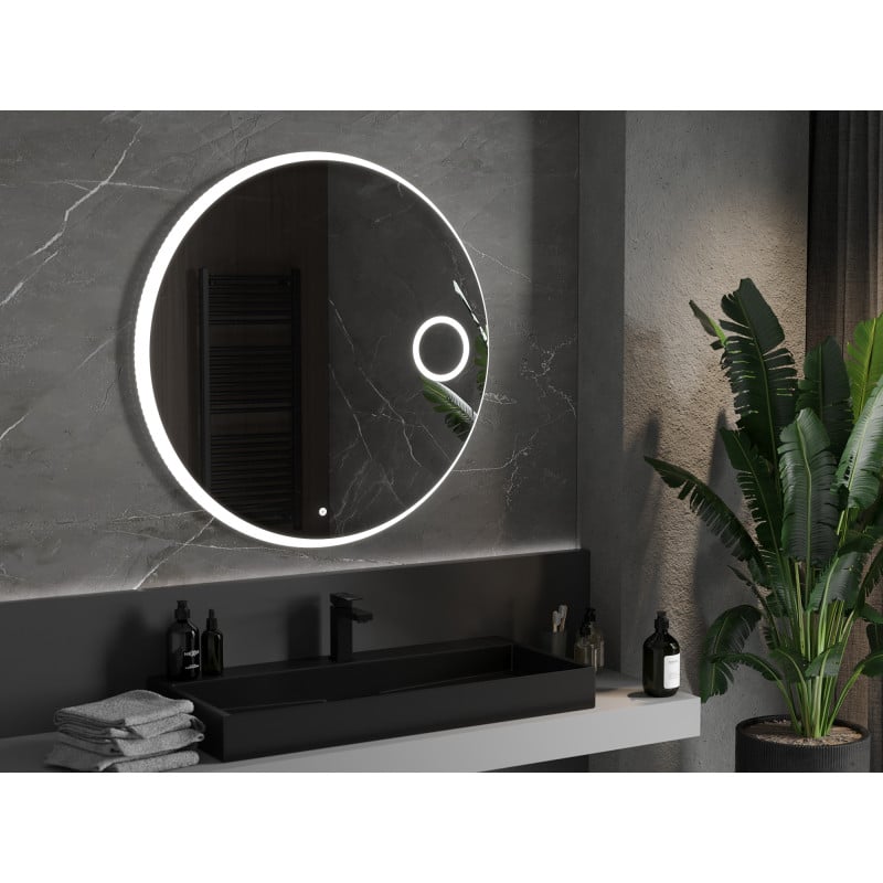 Mexen Ella illuminated bathroom mirror with cosmetic mirror, round 100 cm, LED 6000K, anti-fog - 9811-100-100-611-00