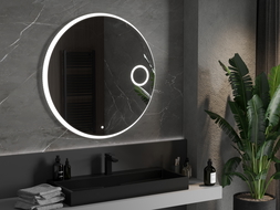 Mexen Ella illuminated bathroom mirror with cosmetic mirror, round 100 cm, LED 6000K, anti-fog - 9811-100-100-611-00