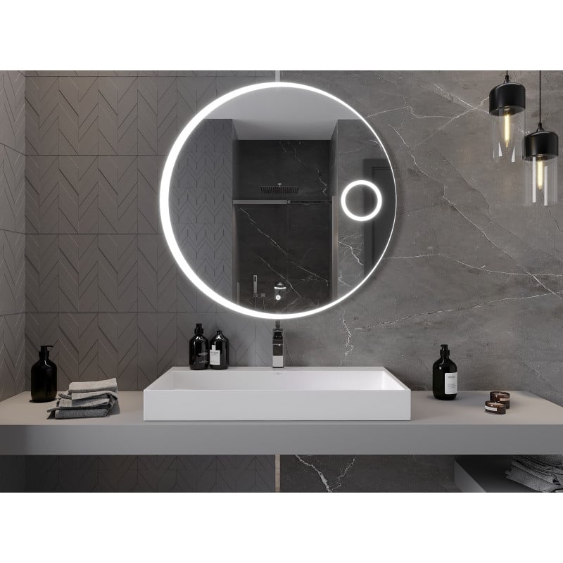 Mexen Ella illuminated bathroom mirror with cosmetic mirror, round 100 cm, LED 6000K, anti-fog - 9811-100-100-611-00