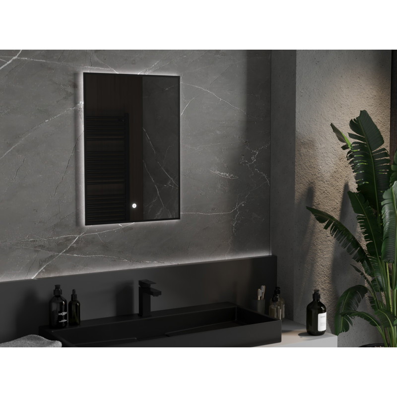 Mexen Erma illuminated bathroom mirror 50 x 70 cm, LED 6000K, anti-fog, black frame - 9814-050-070-611-70