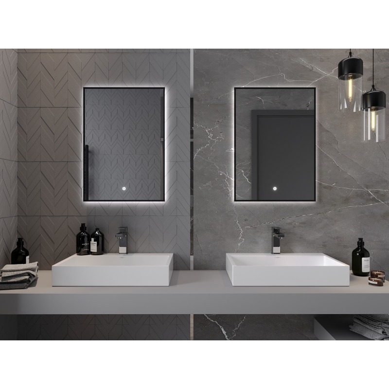 Mexen Erma illuminated bathroom mirror 50 x 70 cm, LED 6000K, anti-fog, black frame - 9814-050-070-611-70