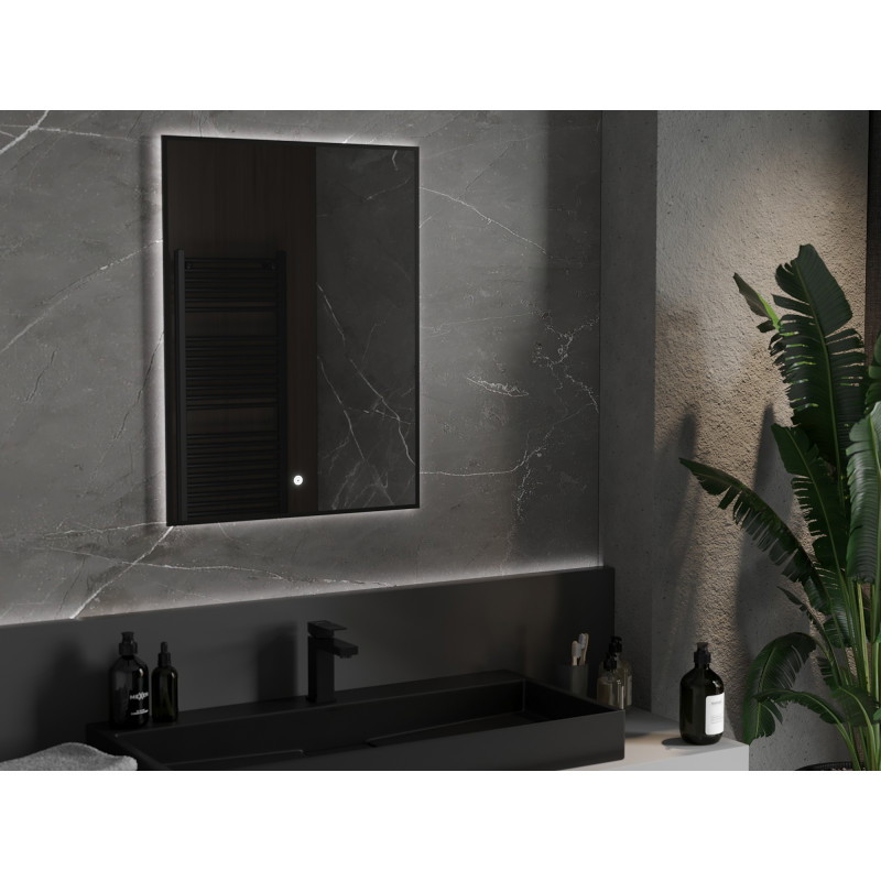 Mexen Erma 60 x 80 cm Backlit Bathroom Mirror, LED 6000K, Anti-Fog, Black Frame - 9814-060-080-611-70
