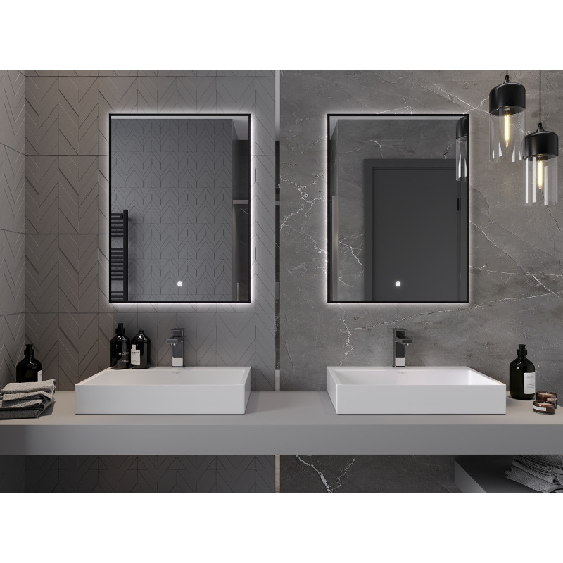 Mexen Erma 60 x 80 cm Backlit Bathroom Mirror, LED 6000K, Anti-Fog, Black Frame - 9814-060-080-611-70