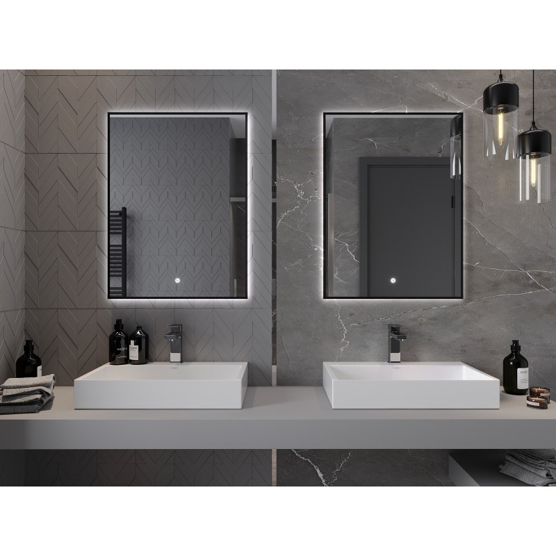 Mexen Erma illuminated bathroom mirror 60 x 80 cm, LED 6000K, anti-fog, black frame - 9814-060-080-611-70