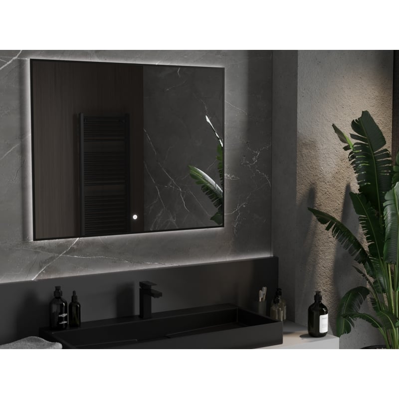 Mexen Erma 100 x 80 cm LED illuminated bathroom mirror, 6000K, anti-fog, black frame - 9814-100-080-611-70