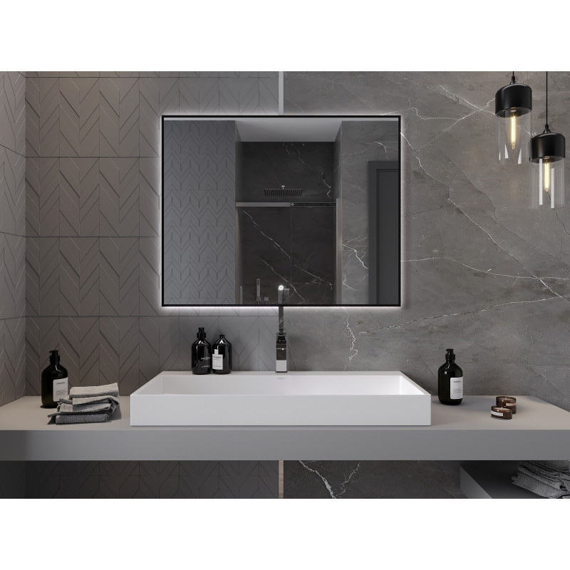 Mexen Erma 100 x 80 cm LED illuminated bathroom mirror, 6000K, anti-fog, black frame - 9814-100-080-611-70