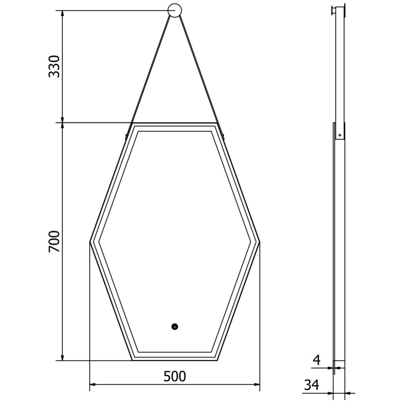 Mexen Orla 50 x 70 cm Backlit Bathroom Mirror, LED 6000K, Anti-Fog, Black Frame - 9815-050-070-611-70