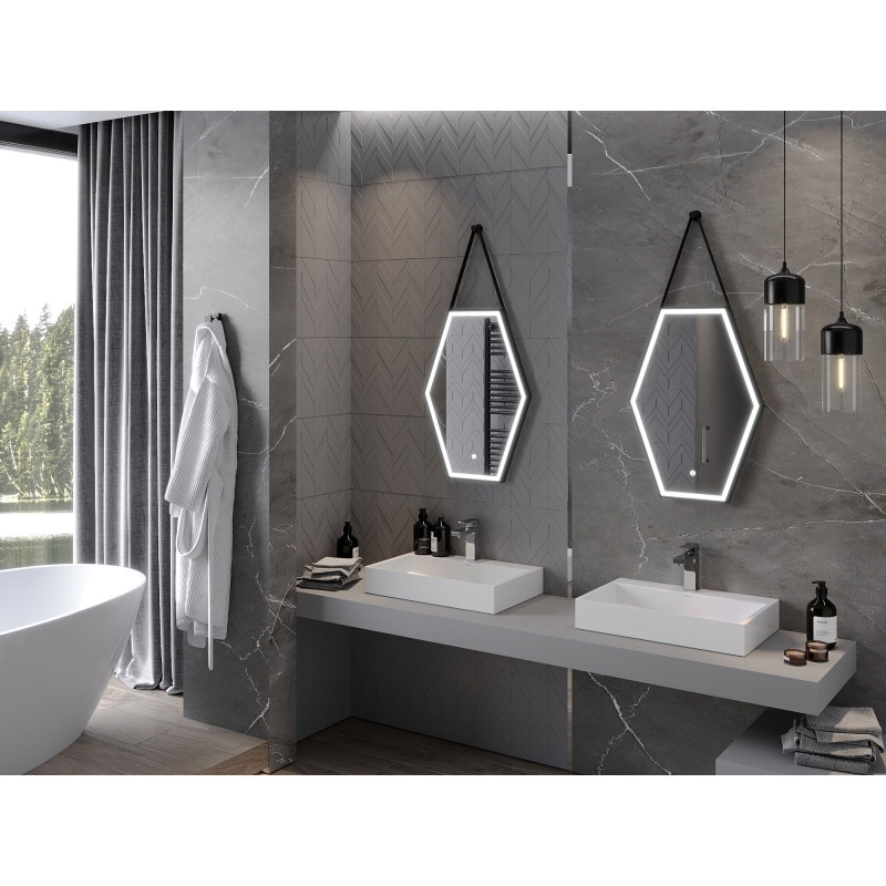 Mexen Orla 50 x 70 cm Backlit Bathroom Mirror, LED 6000K, Anti-Fog, Black Frame - 9815-050-070-611-70