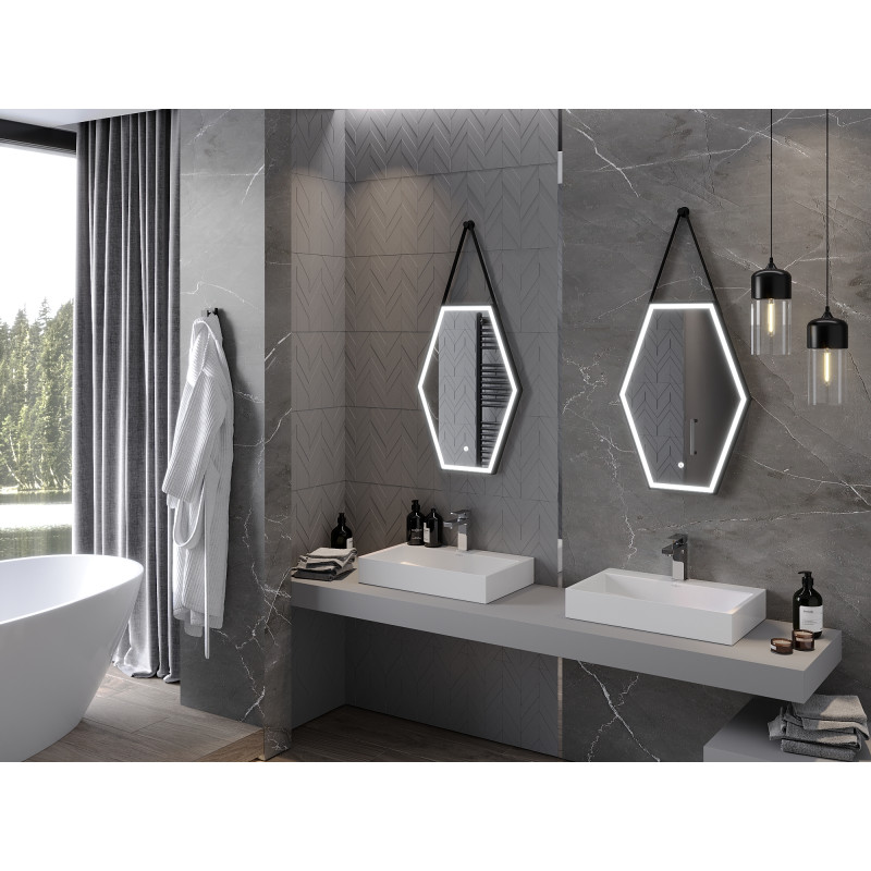 Mexen Orla illuminated bathroom mirror 50 x 70 cm, LED 6000K, anti-fog, black frame - 9815-050-070-611-70
