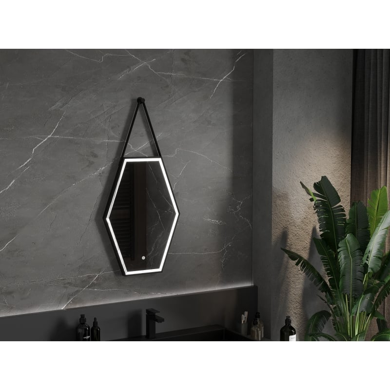 Mexen Orla 50 x 70 cm Backlit Bathroom Mirror, LED 6000K, Anti-Fog, Black Frame - 9815-050-070-611-70