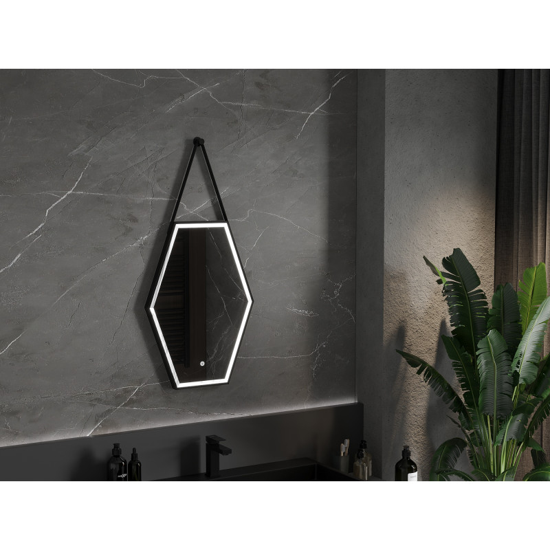 Mexen Orla illuminated bathroom mirror 50 x 70 cm, LED 6000K, anti-fog, black frame - 9815-050-070-611-70