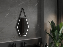 Mexen Orla 50 x 70 cm Backlit Bathroom Mirror, LED 6000K, Anti-Fog, Black Frame - 9815-050-070-611-70