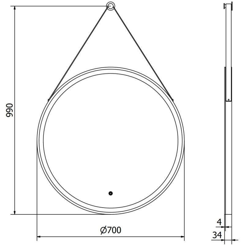 Mexen Reni backlit bathroom mirror, round 70 cm, LED 6000K, anti-fog, black frame - 9812-070-070-611-70