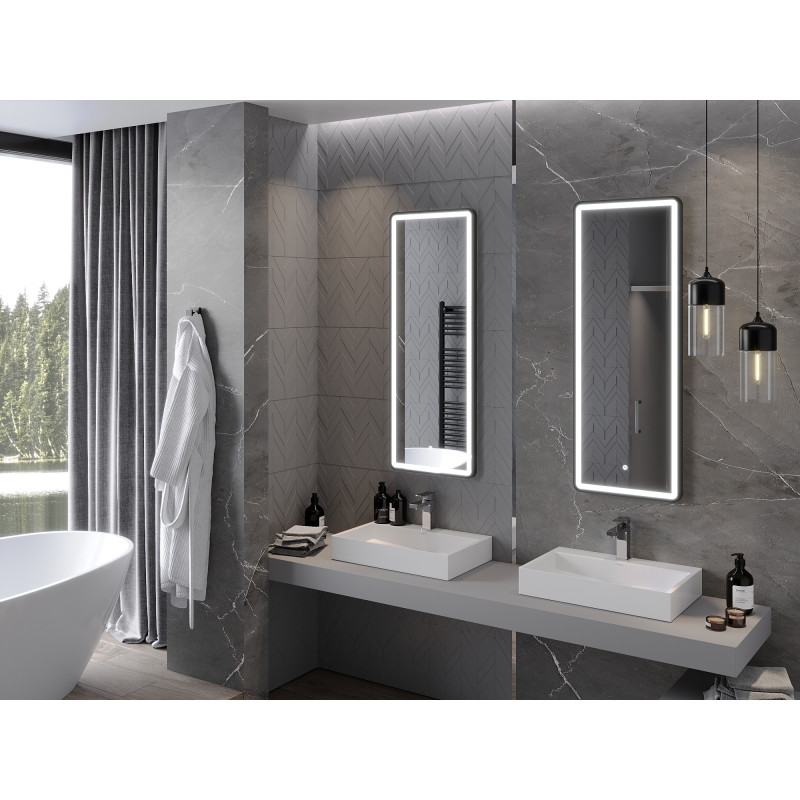 Mexen Coro illuminated bathroom mirror 45 x 120 cm, LED 6000K, anti-fog, black frame - 9817-045-120-611-70