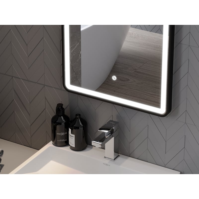 Mexen Coro bathroom mirror illuminated 50 x 150 cm, LED 6000K, anti-fog, black frame - 9817-050-150-611-70