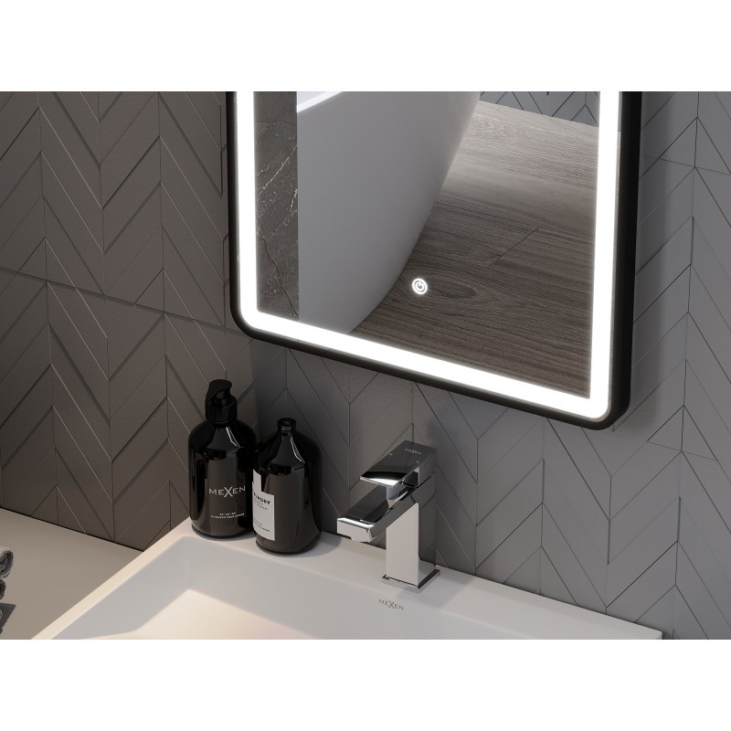 Mexen Coro illuminated bathroom mirror 45 x 120 cm, LED 6000K, anti-fog, black frame - 9817-045-120-611-70