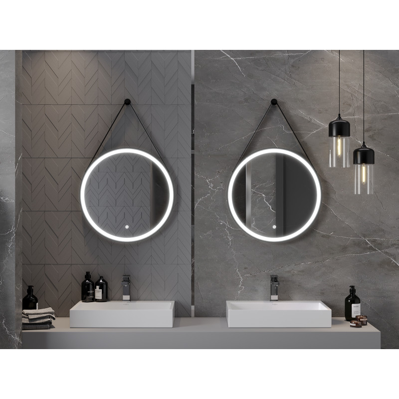 Mexen Reni illuminated bathroom mirror, round 60 cm, LED 6000K, anti-fog, black frame - 9812-060-060-611-70