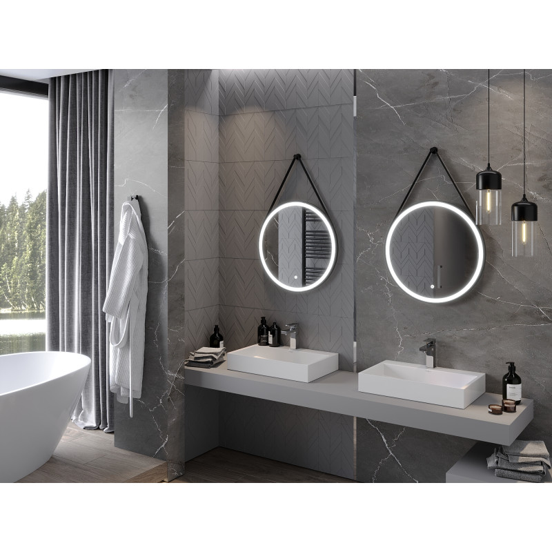 Mexen Reni illuminated bathroom mirror, round 60 cm, LED 6000K, anti-fog, black frame - 9812-060-060-611-70