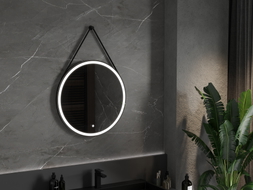 Mexen Reni backlit bathroom mirror, round 70 cm, LED 6000K, anti-fog, black frame - 9812-070-070-611-70