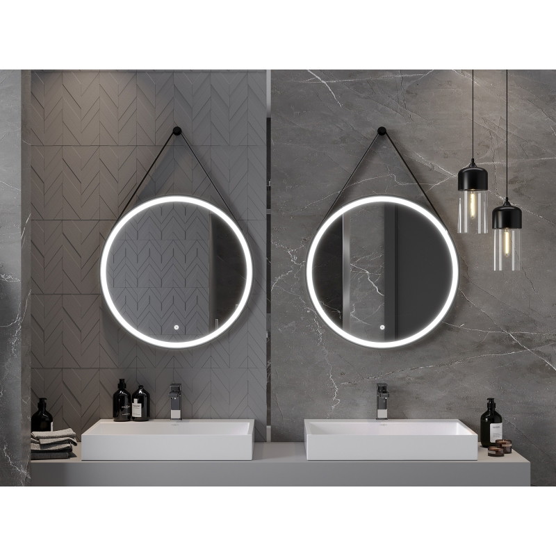 Mexen Reni backlit bathroom mirror, round 70 cm, LED 6000K, anti-fog, black frame - 9812-070-070-611-70