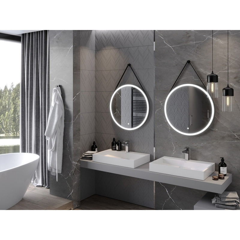 Mexen Reni backlit bathroom mirror, round 70 cm, LED 6000K, anti-fog, black frame - 9812-070-070-611-70