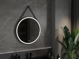 Mexen Reni illuminated bathroom mirror, round 80 cm, LED 6000K, demister, black frame - 9812-080-080-611-70
