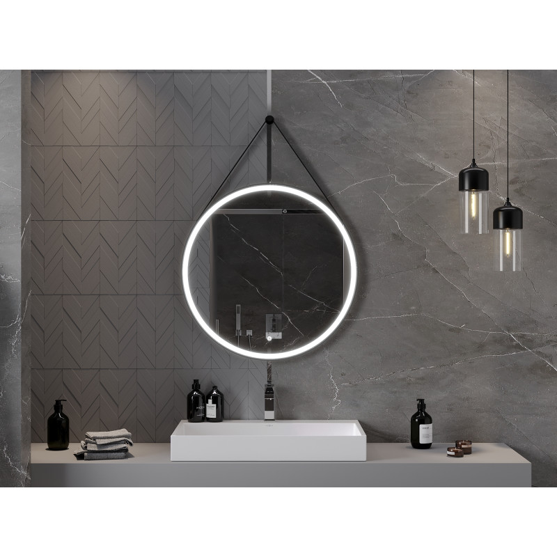 Mexen Reni illuminated bathroom mirror, round 80 cm, LED 6000K, anti-fog, black frame - 9812-080-080-611-70