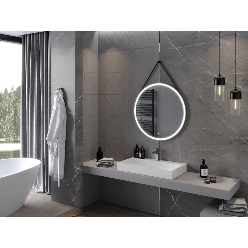 Mexen Reni illuminated bathroom mirror, round 80 cm, LED 6000K, anti-fog, black frame - 9812-080-080-611-70