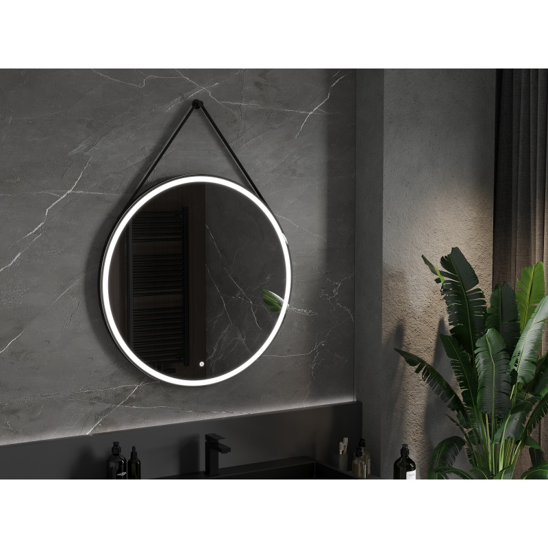 Mexen Reni illuminated bathroom mirror, round 90 cm, LED 6000K, anti-fog, black frame - 9812-090-090-611-70