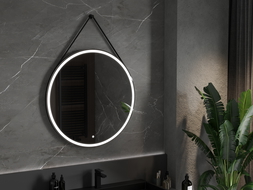 Mexen Reni illuminated bathroom mirror, round 90 cm, LED 6000K, demister, black frame - 9812-090-090-611-70