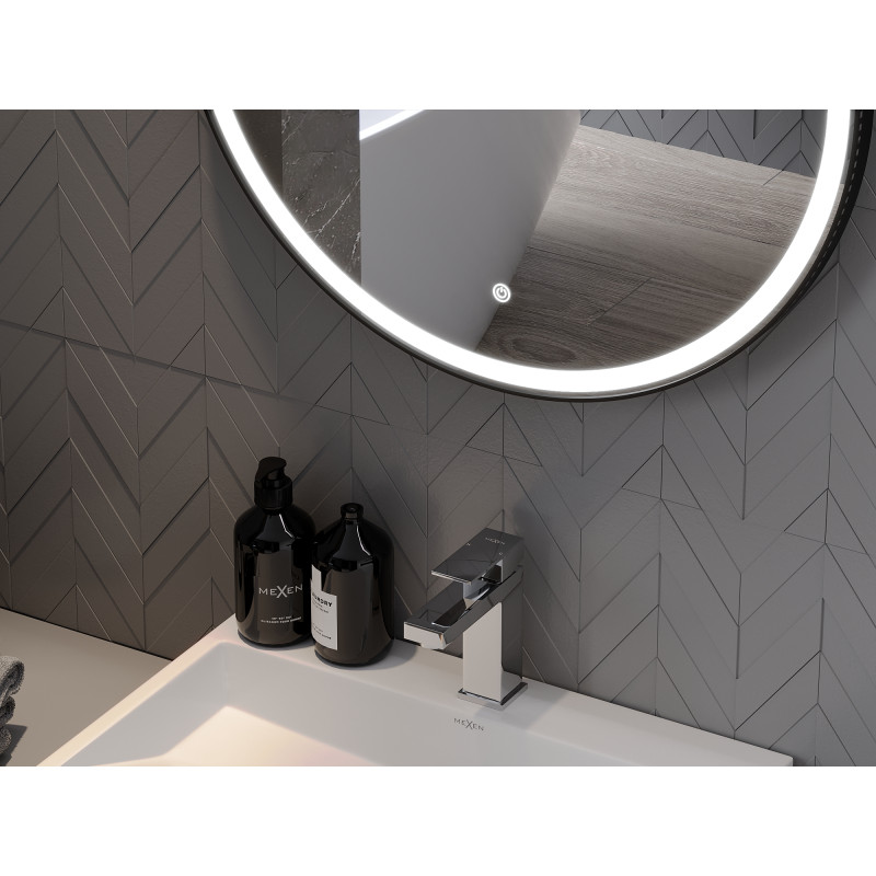 Mexen Reni illuminated bathroom mirror, round 90 cm, LED 6000K, anti-fog, black frame - 9812-090-090-611-70