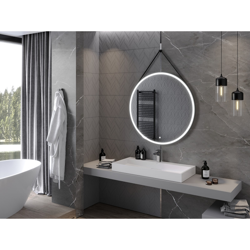 Mexen Reni illuminated bathroom mirror, round 100 cm, LED 6000K, anti-fog, black frame - 9812-100-100-611-70