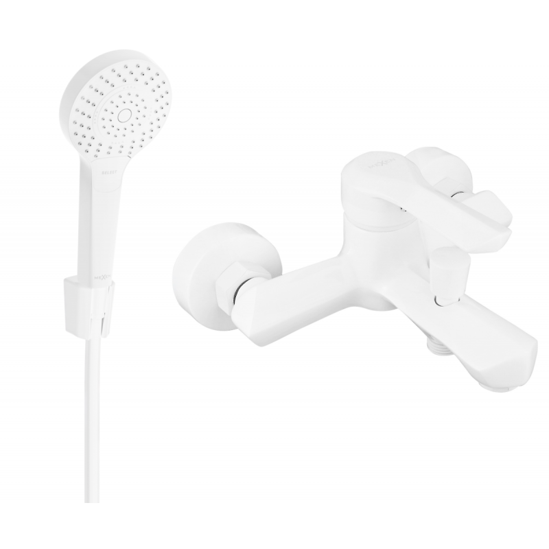 Mexen Sabre R05 bathtub mixer tap with shower head, White - 7213R05-20