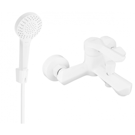 Mexen Sabre R05 bathtub faucet with shower set, white - 7213R05-20
