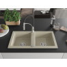 Mexen Mario 2-bowl granite kitchen sink with Aster kitchen faucet, beige - 6504-69-73450-07