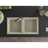 Mexen Mario granite double-bowl sink with Aster kitchen faucet, beige - 6504-69-73450-07