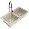 Mexen Mario 2-bowl granite kitchen sink with Aster kitchen faucet, beige - 6504-69-73450-07