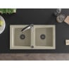 Mexen Mario granite sink 2-bowl with Aster kitchen tap, beige - 6504-69-73450-07-B