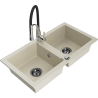 Mexen Mario 2-compartment granite sink with a kitchen mixer tap Aster, Beige - 6504-69-73450-07-B