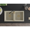 Mexen Mario granite 2-bowl kitchen sink with Aster faucet, beige - 6504-69-73450-57-G