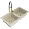 Mexen Mario granite 2-bowl kitchen sink with Aster faucet, beige - 6504-69-73450-57-G
