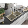 Mexen Mario granite sink 2-bowl with Aster kitchen faucet, beige - 6504-69-73450-57-B