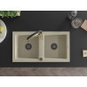 Mexen Mario granite sink 2-bowl with Aster kitchen faucet, beige - 6504-69-73450-57-B