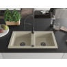Mexen Mario 2-bowl granite sink with Aster kitchen faucet, beige - 6504-69-73450-70-B