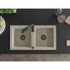 Mexen Mario 2-bowl granite sink with Aster kitchen faucet, beige - 6504-69-73450-70-B