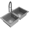 Mexen Mario 2-compartment granite sink with a kitchen mixer tap Aster, Grey - 6504-71-73450-07