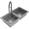 Mexen Mario granite kitchen sink 2-chamber with Aster kitchen tap, grey - 6504-71-73450-07