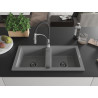 Mexen Mario granite double-basin sink with Aster kitchen faucet, gray - 6504-71-73450-07-B