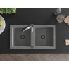 Mexen Mario granite double-basin sink with Aster kitchen faucet, gray - 6504-71-73450-07-B